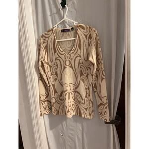 Saks 5th Avenue Cream Brown 100% Cashmere Sweater Size S Soft Luxurious